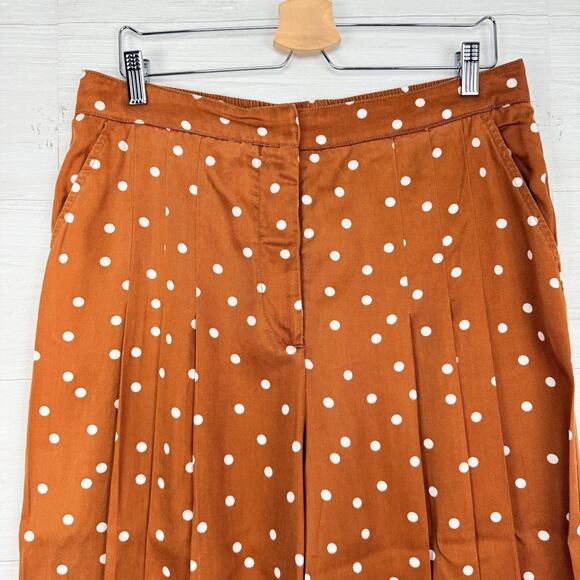 Anthropologie Isobel Polka Dot Pleated Culottes Large Wide Leg Pants Rust Orange - Picture 3 of 16